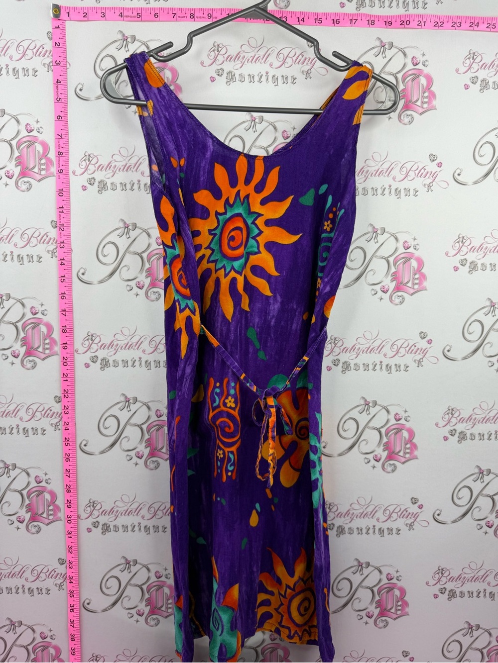 dress tie dye swirls y2k Purple Sunburst Summer Dress with Orange & Teal Print